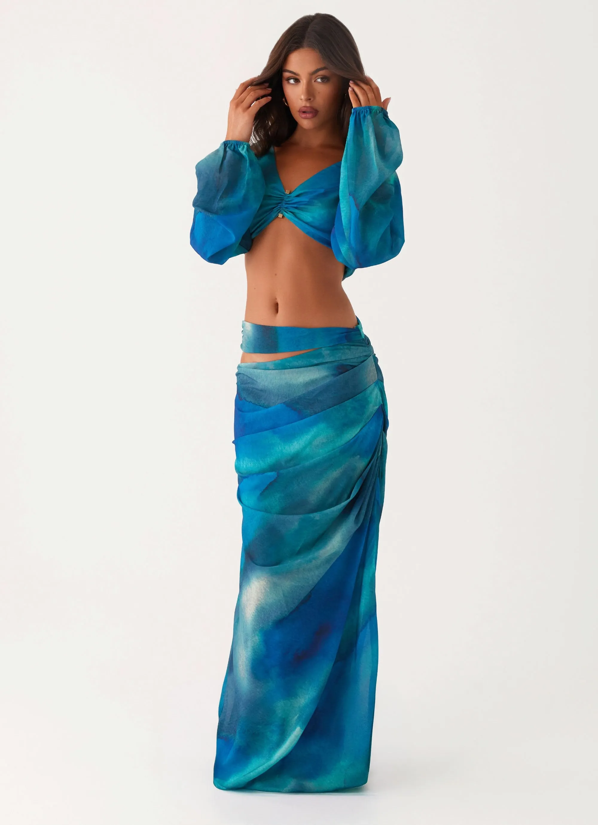 Austin Cut Out Maxi Skirt - Blue Tie Dye sold by Peppermayo