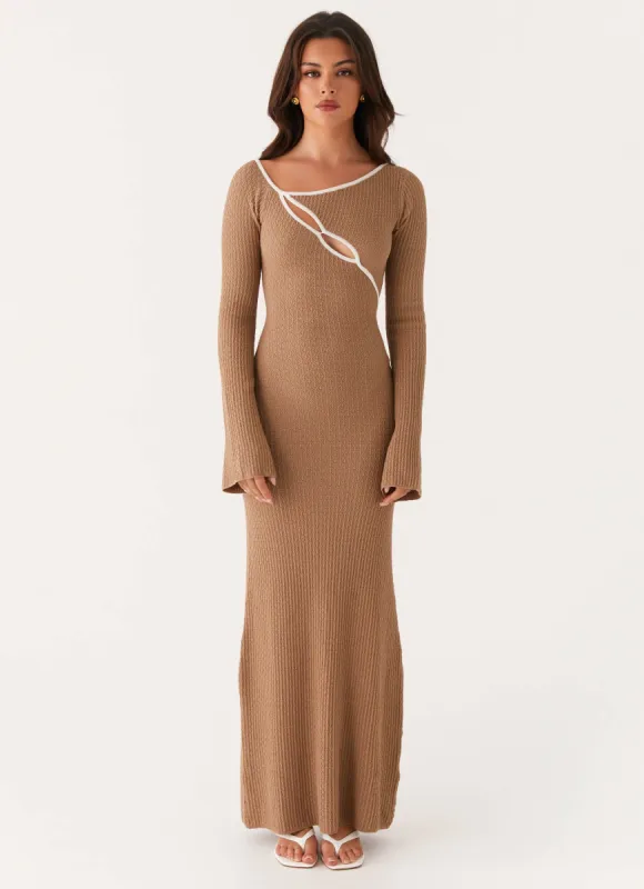Hilary Crochet Maxi Dress - Tan sold by Peppermayo