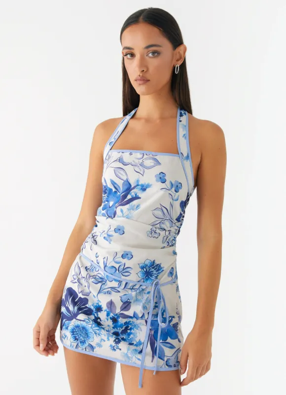 Garden Party Mini Dress - Serene Sky Floral sold by Peppermayo