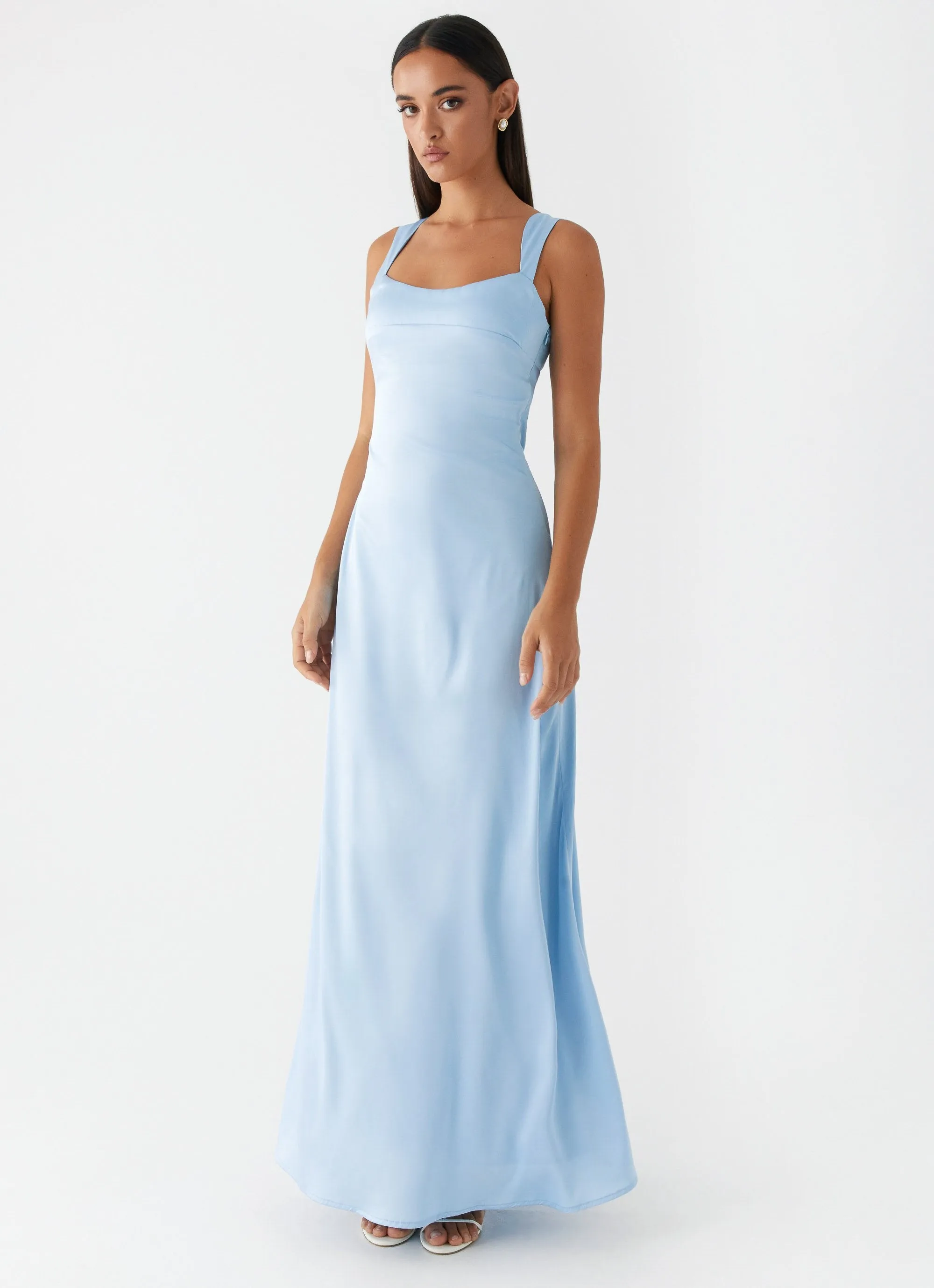 Odette Satin Maxi Dress - Blue sold by Peppermayo