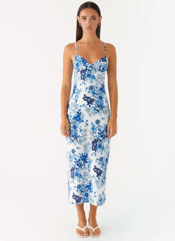 Take Chances Midi Dress - Serene Sky Floral sold by Peppermayo