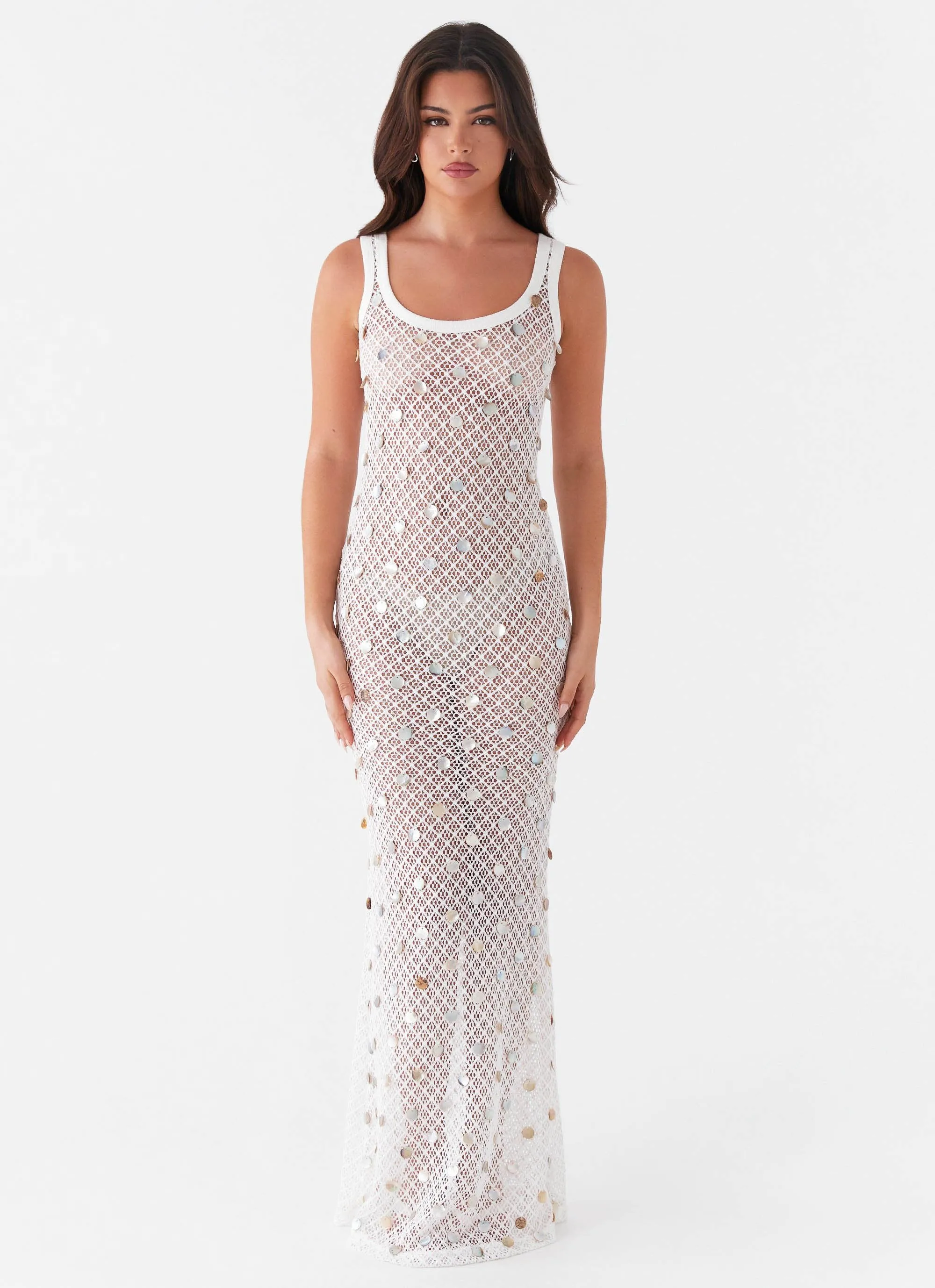 Penida Shell Knit Maxi Dress - White sold by Peppermayo