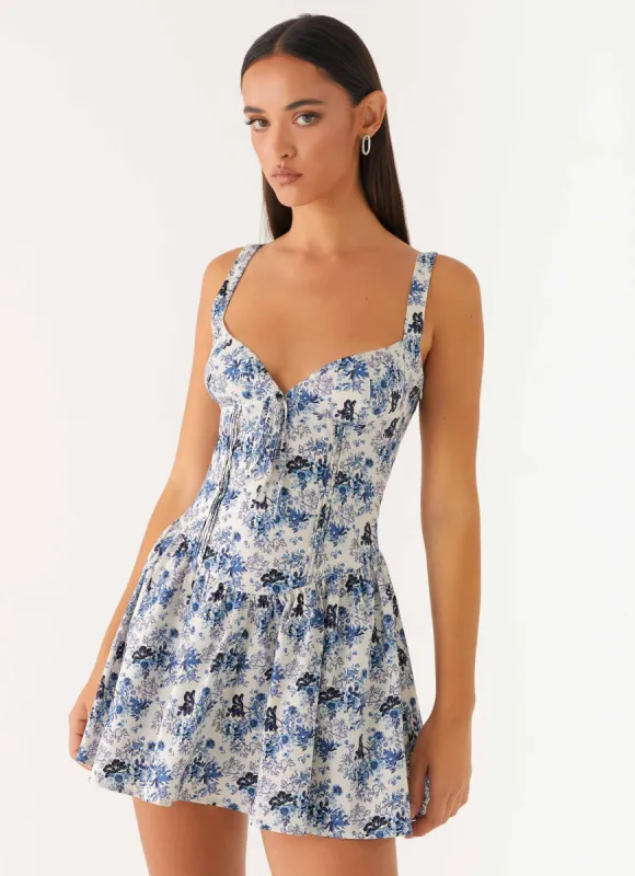 Nash Bust Mini Dress - Serene Sky Floral sold by Peppermayo