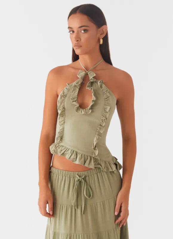 Mariella Linen Top - Sage sold by Peppermayo