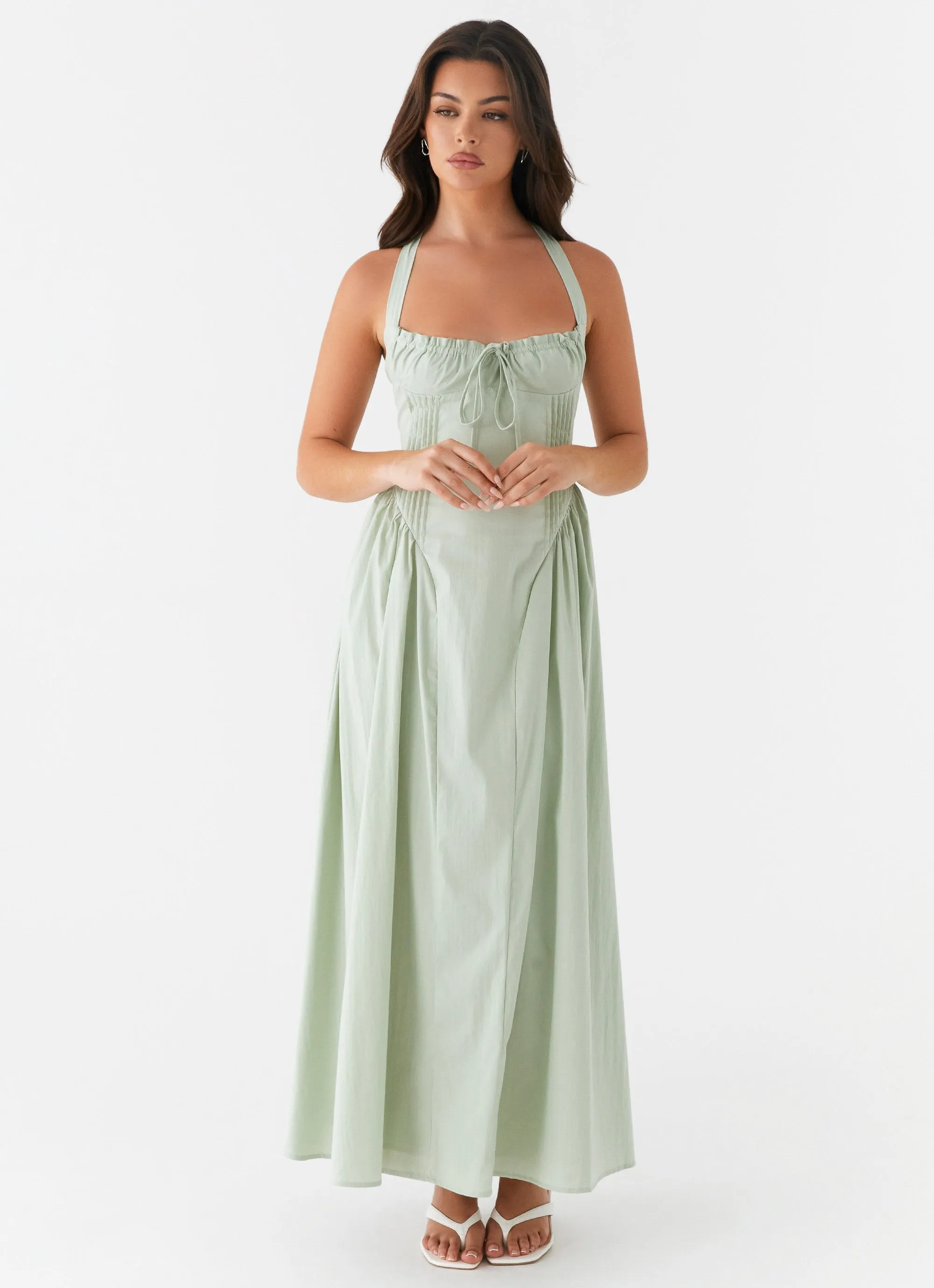 Olenna Halterneck Midi Dress - Sage sold by Peppermayo