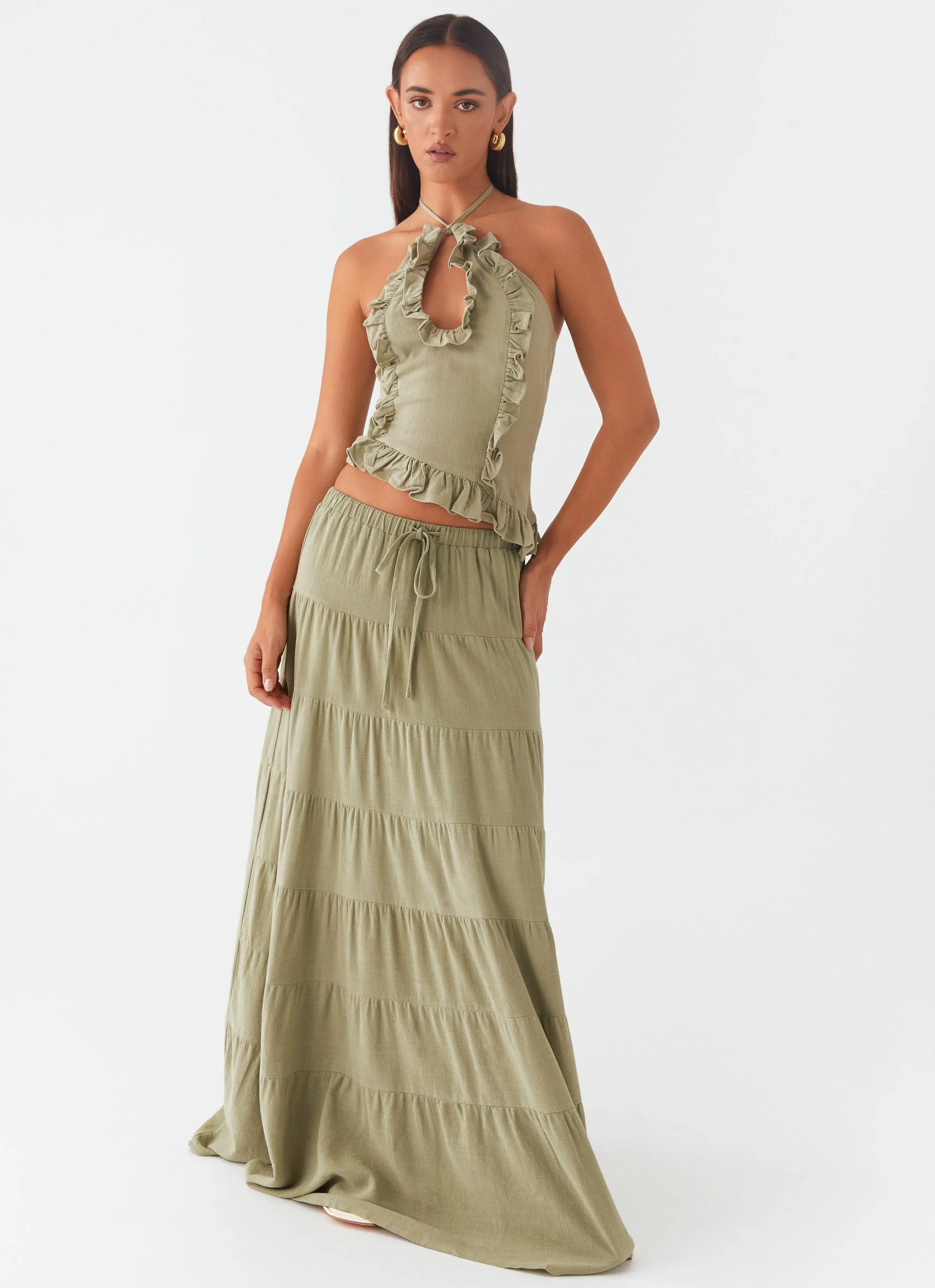 Mariella Linen Maxi Skirt - Sage sold by Peppermayo