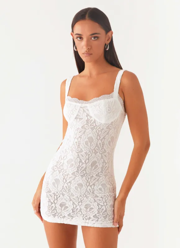 Maree Lace Mini Dress - White sold by Peppermayo