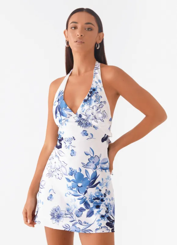Heavy Hearted Mini Dress - Serene Sky Print sold by Peppermayo