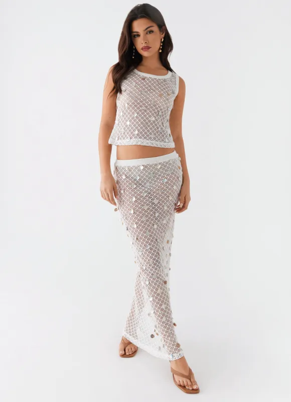 Lovina Shell Knit Maxi Skirt - White sold by Peppermayo