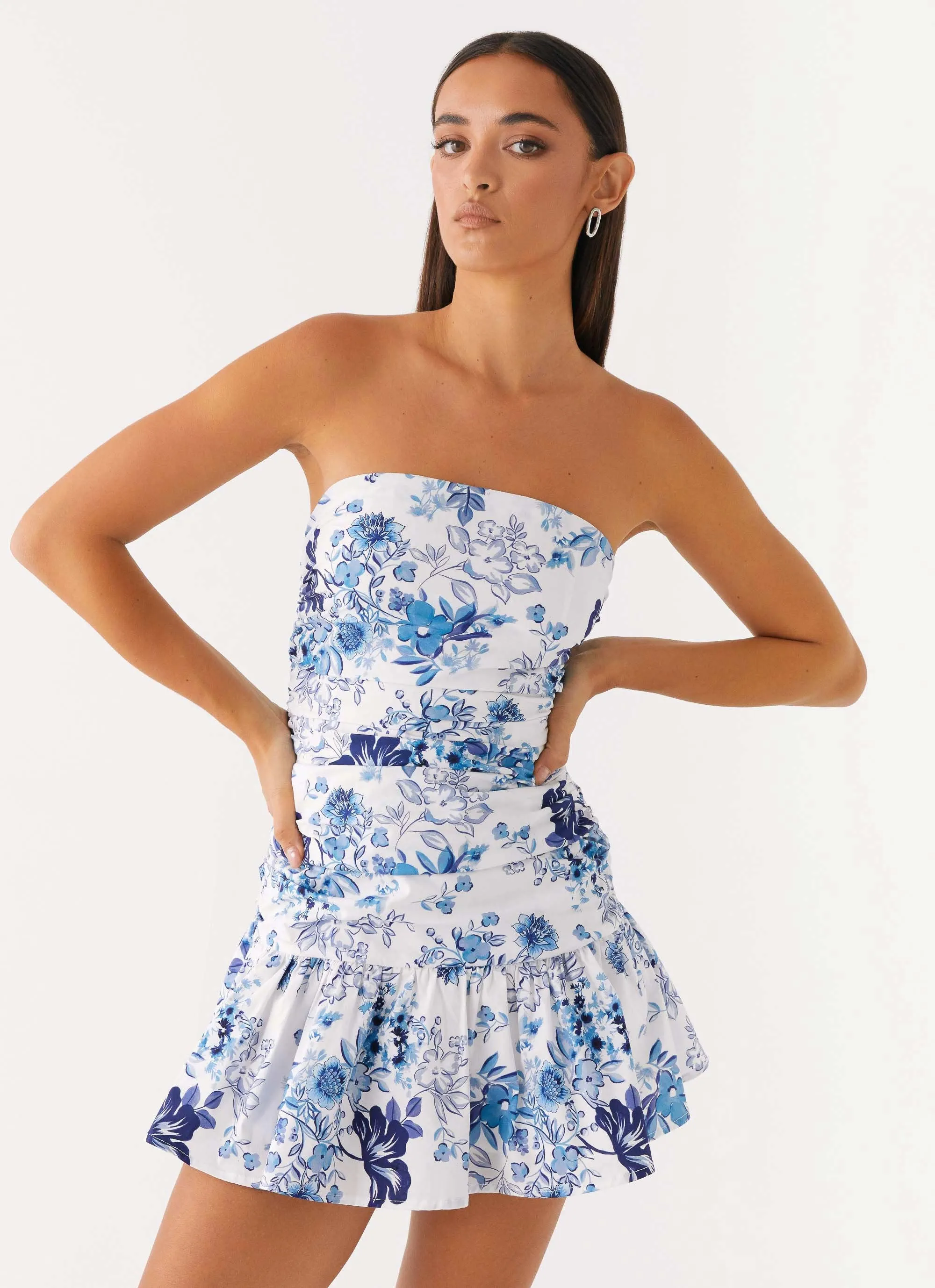 Carmel Mini Dress - Serene Sky Floral sold by Peppermayo