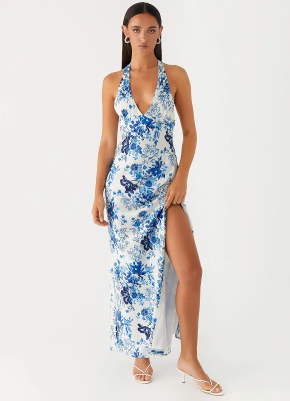 Angie Maxi Dress - Serene Sky Floral sold by Peppermayo