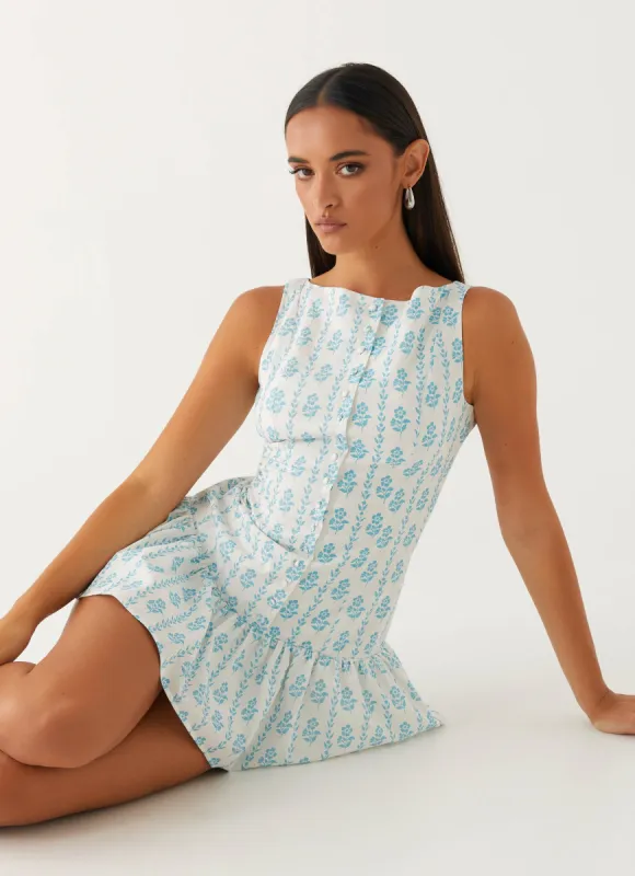 Meggie Linen Mini Dress - Sweet Daydream Print sold by Peppermayo