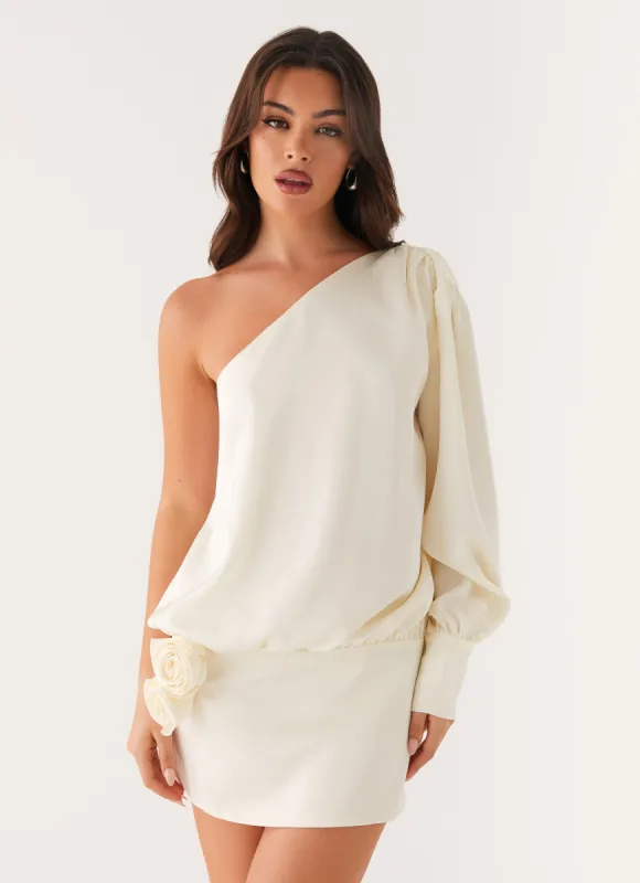 Pippie One Shoulder Mini Dress - Ivory sold by Peppermayo