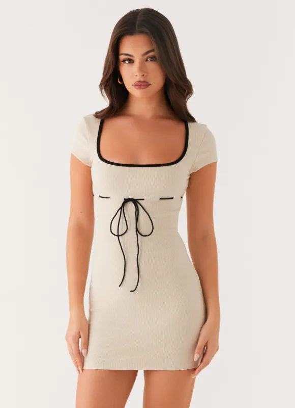 Keoni Ribbed Mini Dress - Oatmeal made by Peppermayo