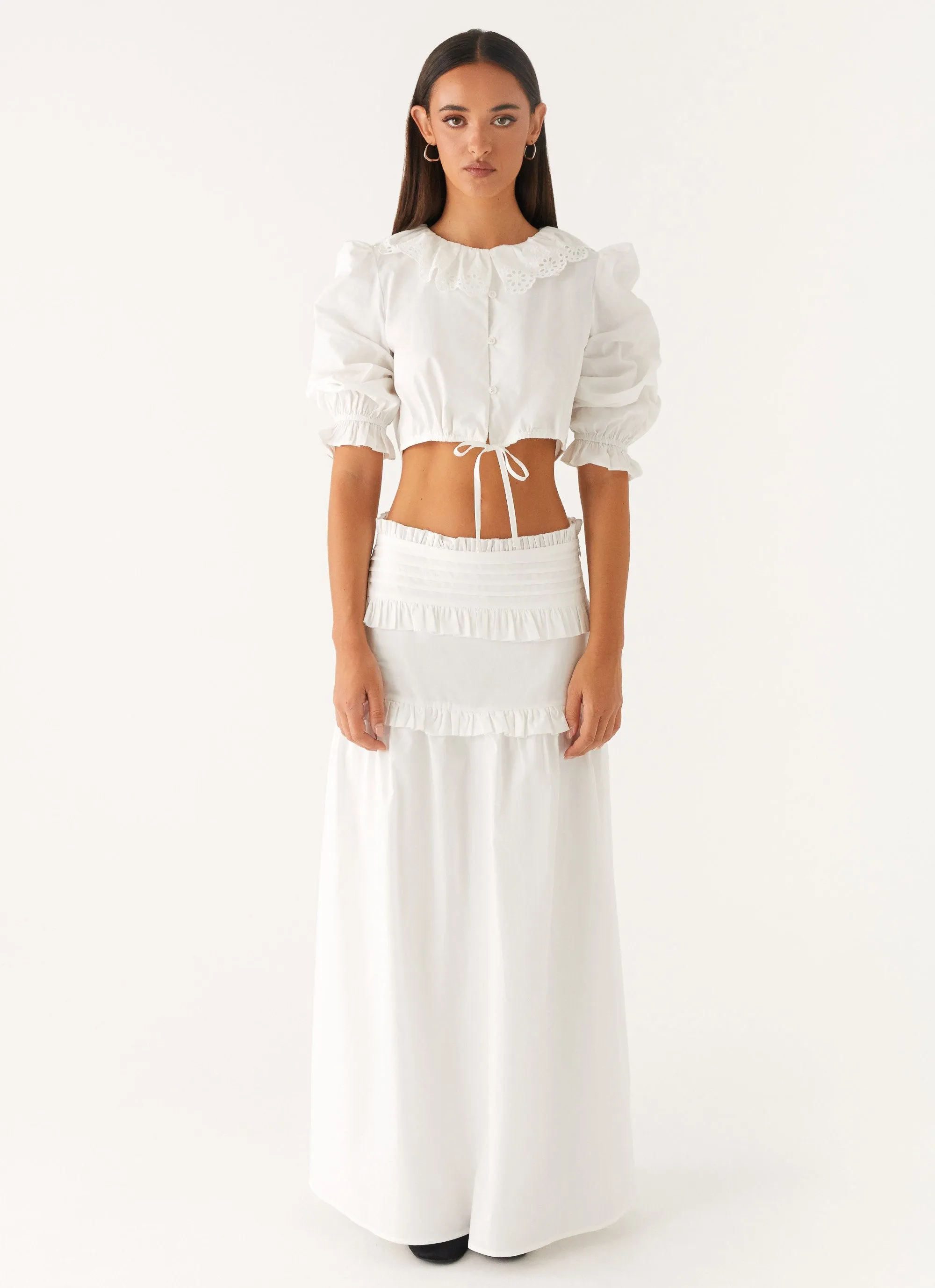 Effortless Tiered Maxi Skirt - White sold by Peppermayo