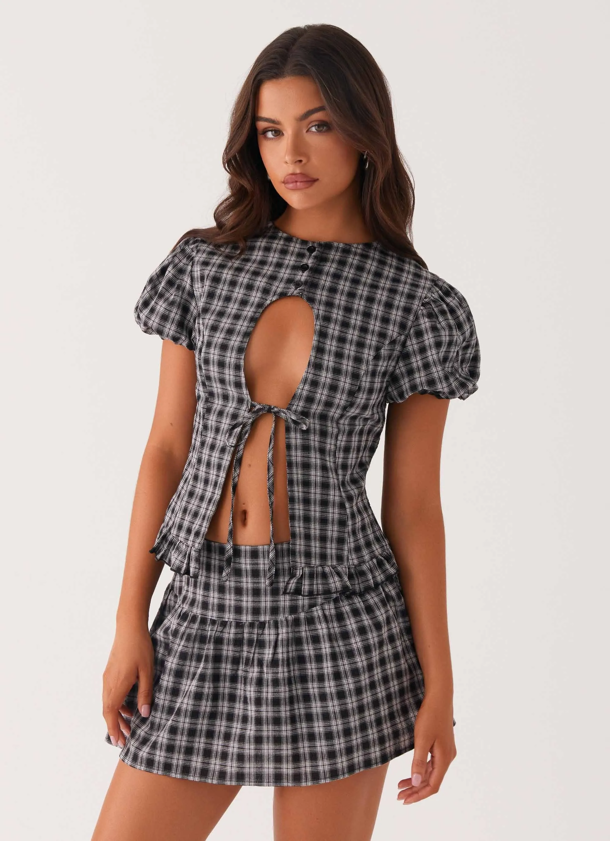 Annie Puff Sleeve Top - White Black Check sold by Peppermayo