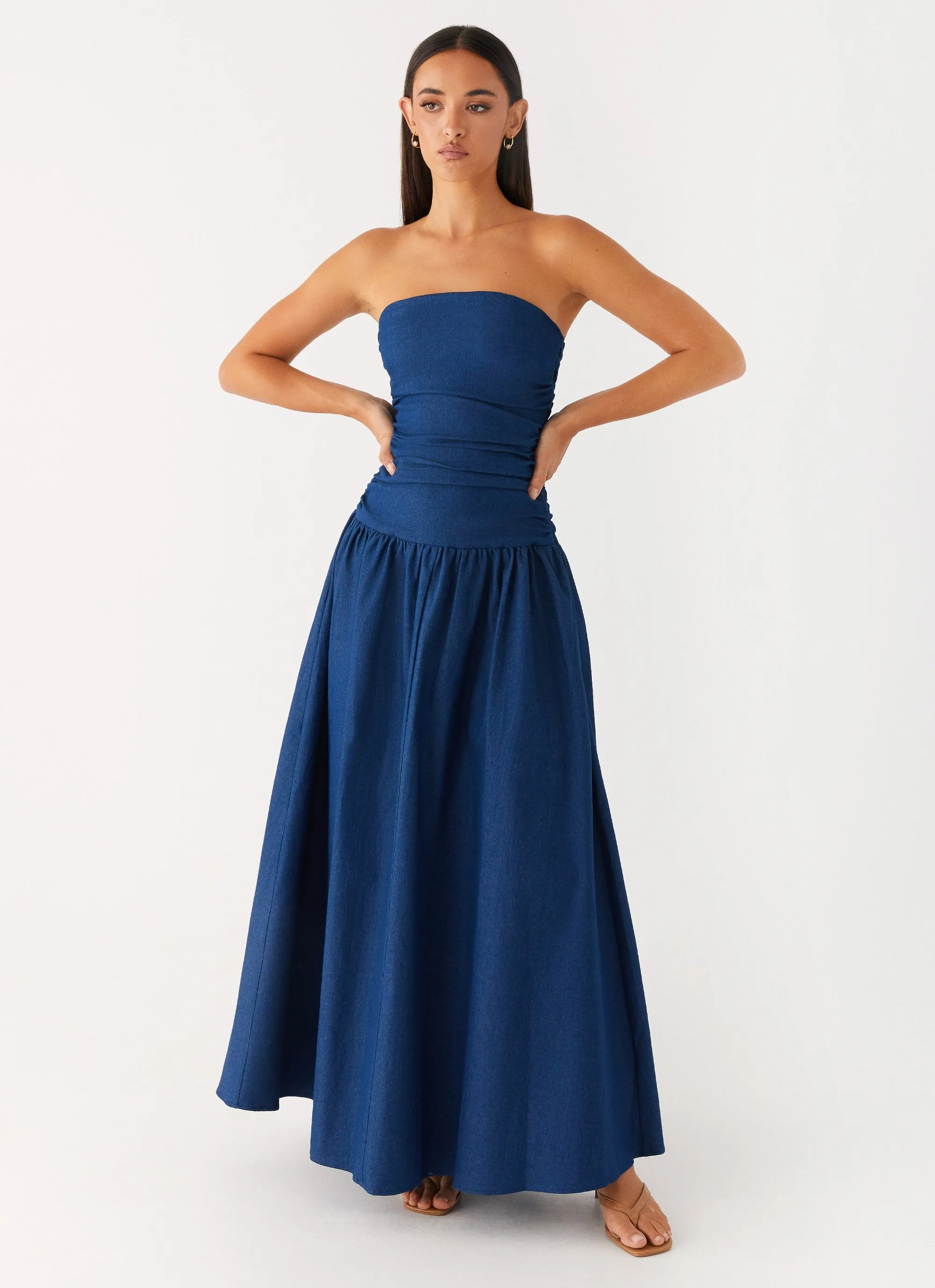 Carmel Denim Maxi Dress - Indigo sold by Peppermayo