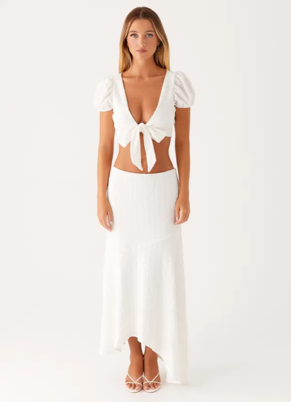 Tayah Asymmetrical Maxi Skirt - White sold by Peppermayo