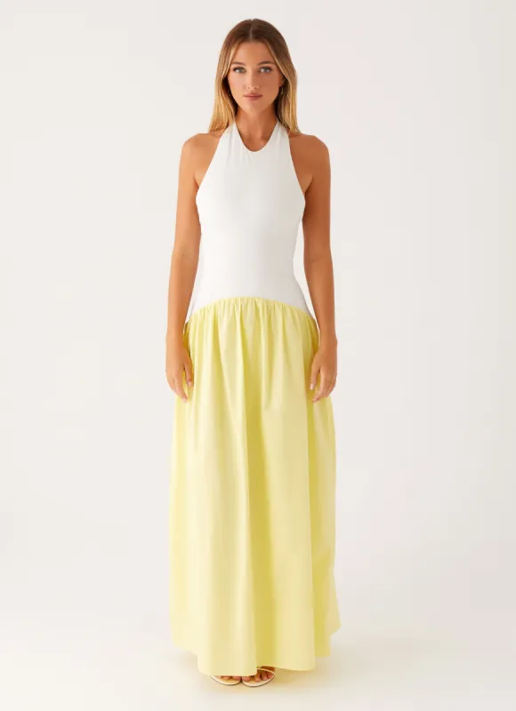 Elora Maxi Dress - Yellow Spliced sold by Peppermayo