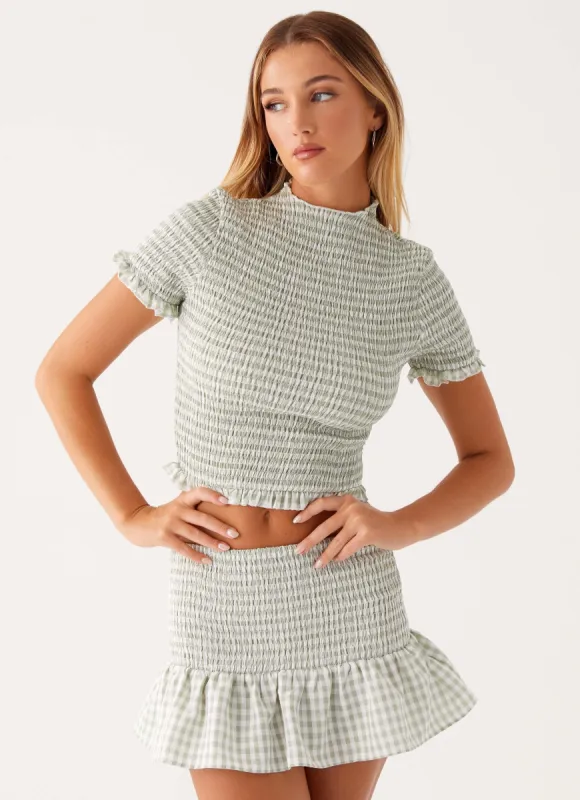 Sweetest Pie T-Shirt - Sage Gingham sold by Peppermayo