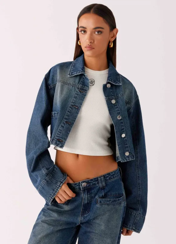 Joan Cropped Denim Jacket - Indigo sold by Peppermayo
