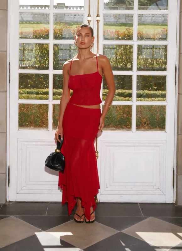 Dionne Maxi Skirt - Red sold by Peppermayo