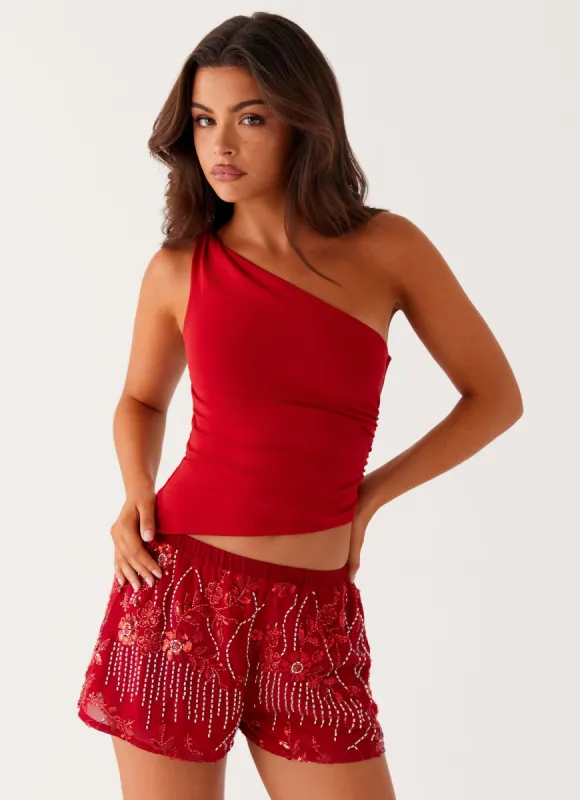 Mercer Sequin Mini Shorts - Red sold by Peppermayo