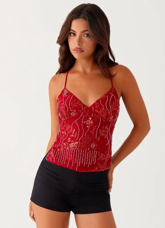 Kamilla Sequin Cami Top - Red sold by Peppermayo