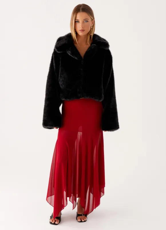 Carys Cropped Faux Fur Jacket - Black sold by Peppermayo