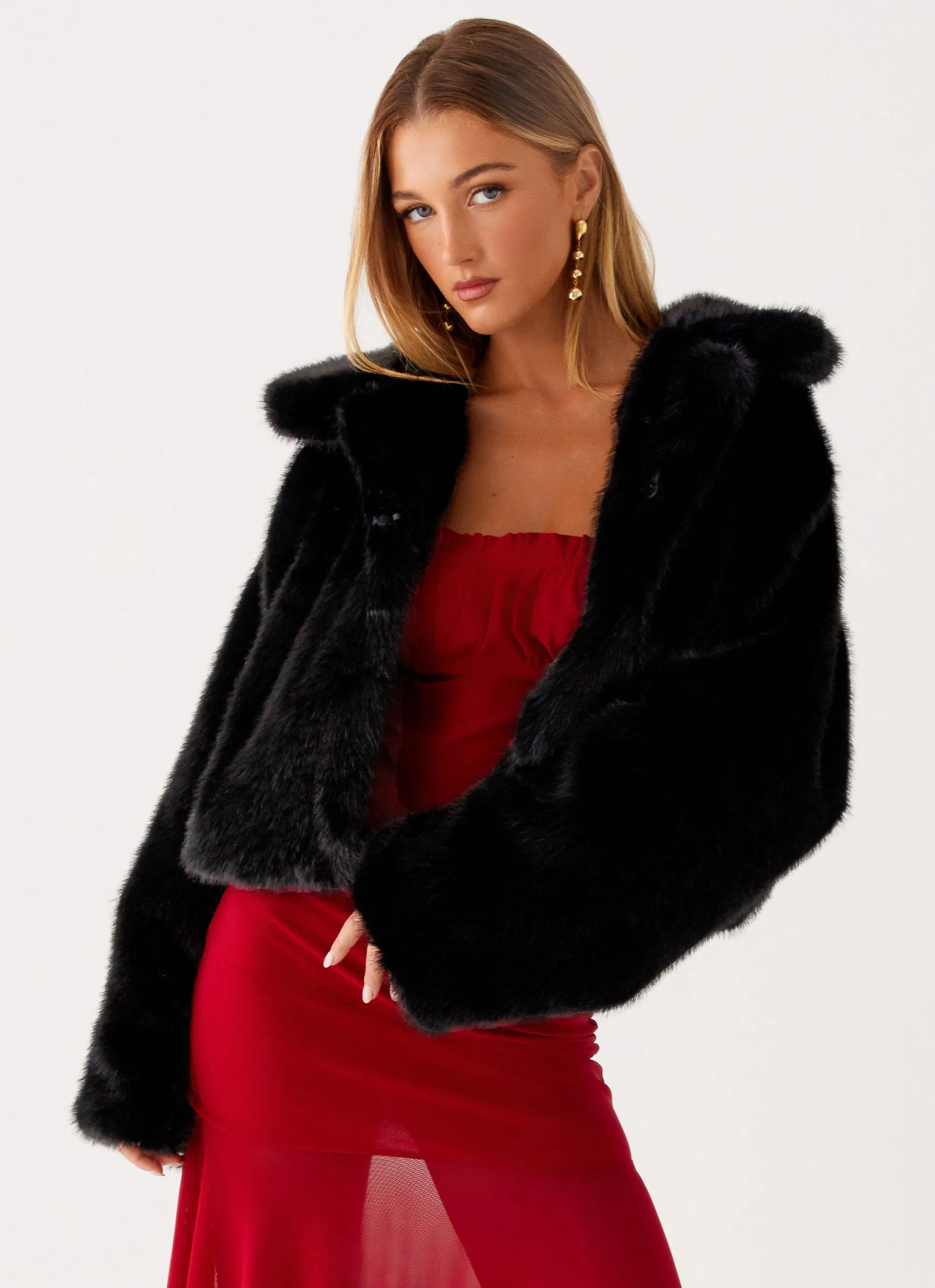 Carys Cropped Faux Fur Jacket - Black sold by Peppermayo product image thumbnail 5