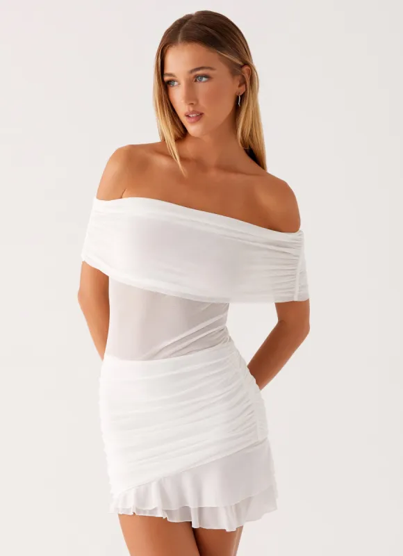 Nelly Off Shoulder Mini Dress - White sold by Peppermayo