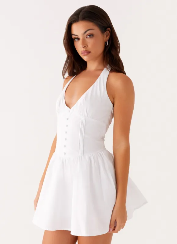 Anya Halterneck Mini Dress - Ivory sold by Peppermayo
