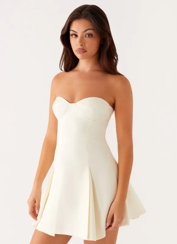 Victoria Strapless Mini Dress - Butter sold by Peppermayo