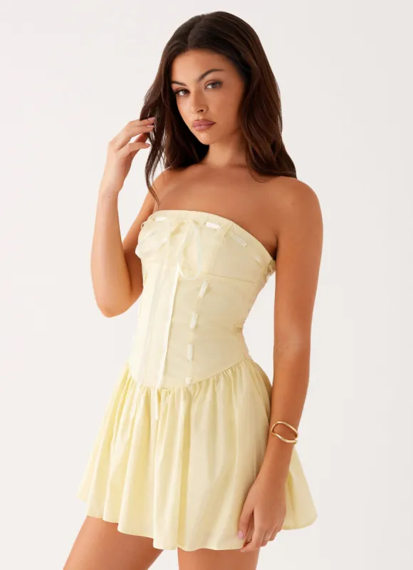 Kienna Strapless Mini Dress - Yellow sold by Peppermayo