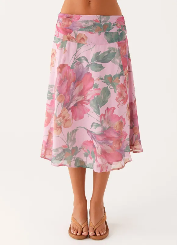 Valley Midi Skirt - Pink Floral sold by Peppermayo