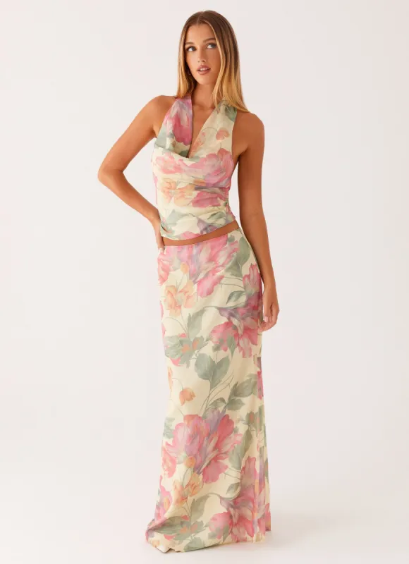 Soulful Low Rise Maxi Skirt - Yellow Peony sold by Peppermayo