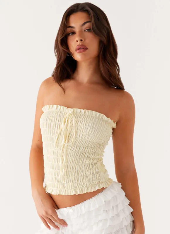 Cordelia Shirred Tube Top - Lemon sold by Peppermayo