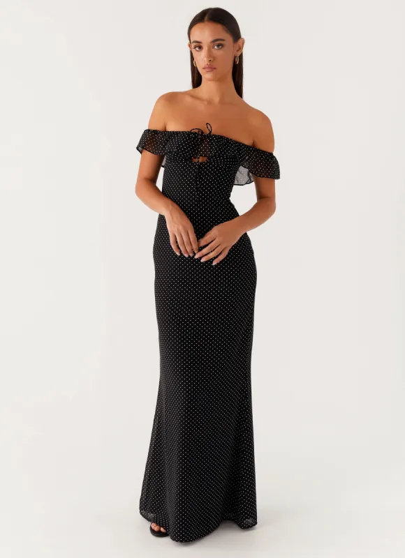 Scarlet Cherry Maxi Dress - Black Polka Dot sold by Peppermayo