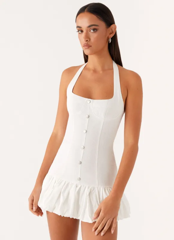 Georgina Denim Mini Dress - White sold by Peppermayo
