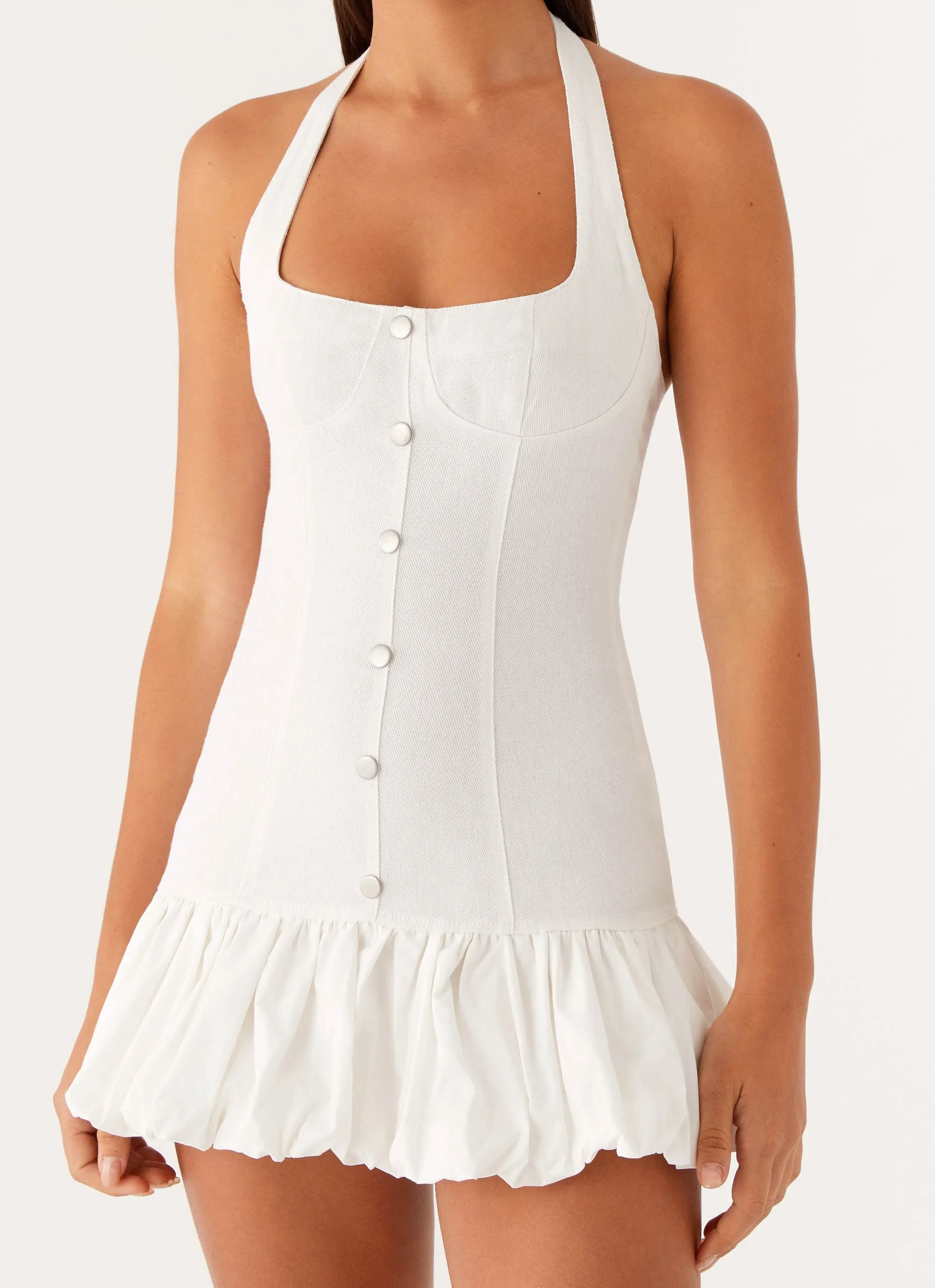 Georgina Denim Mini Dress - White sold by Peppermayo product image thumbnail 5