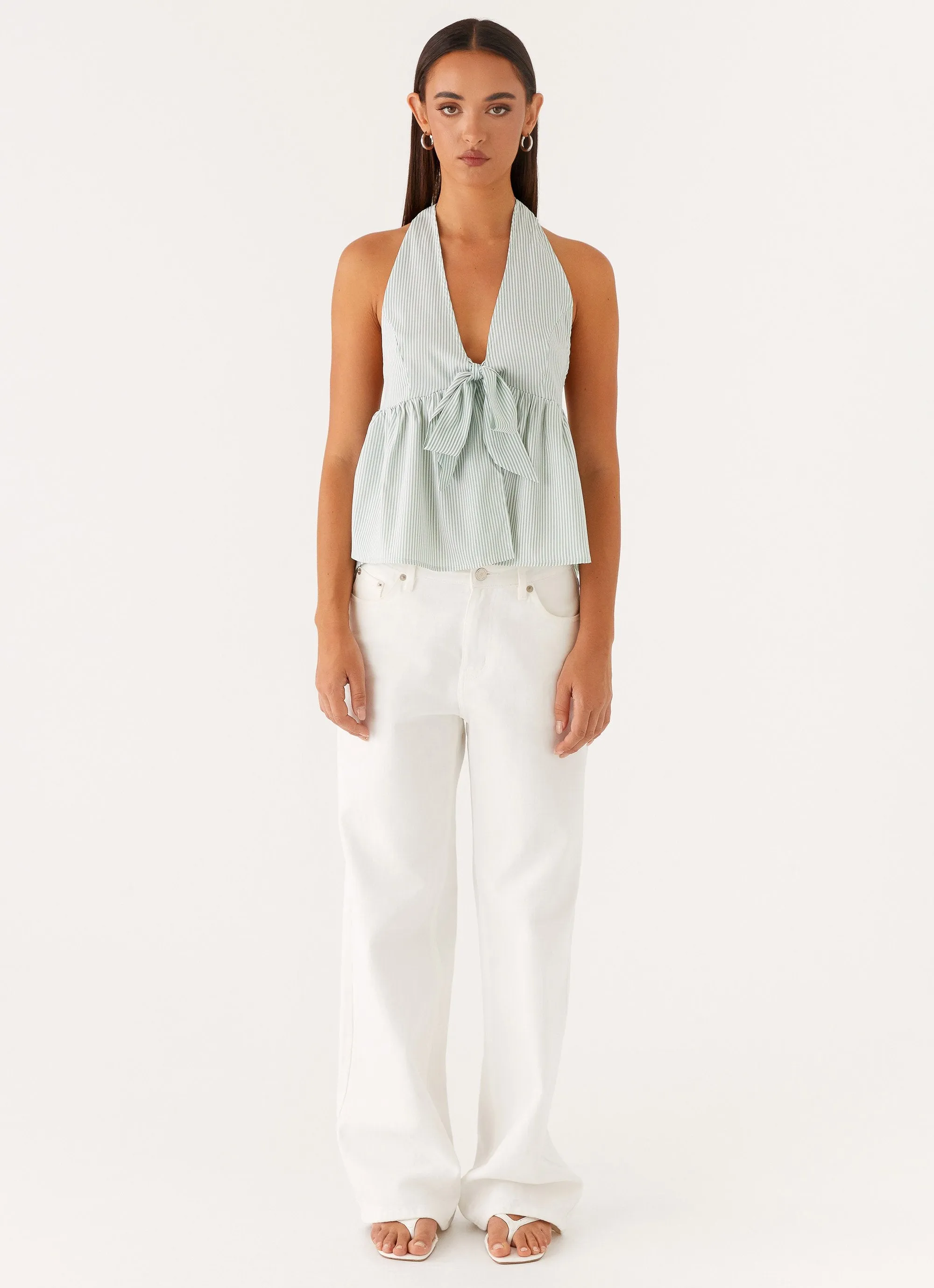 On Repeat Halter Top - Green Stripe sold by Peppermayo product image thumbnail 2