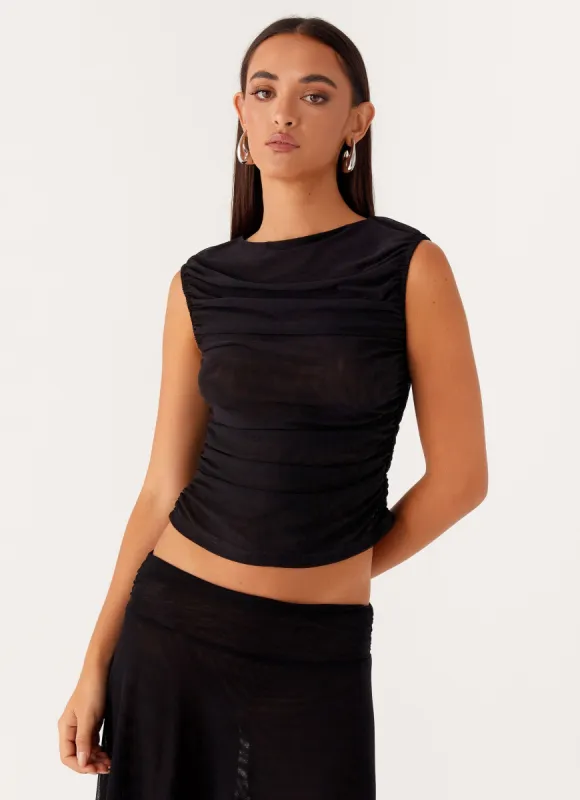 In The Atmosphere Mesh Top - Black sold by Peppermayo