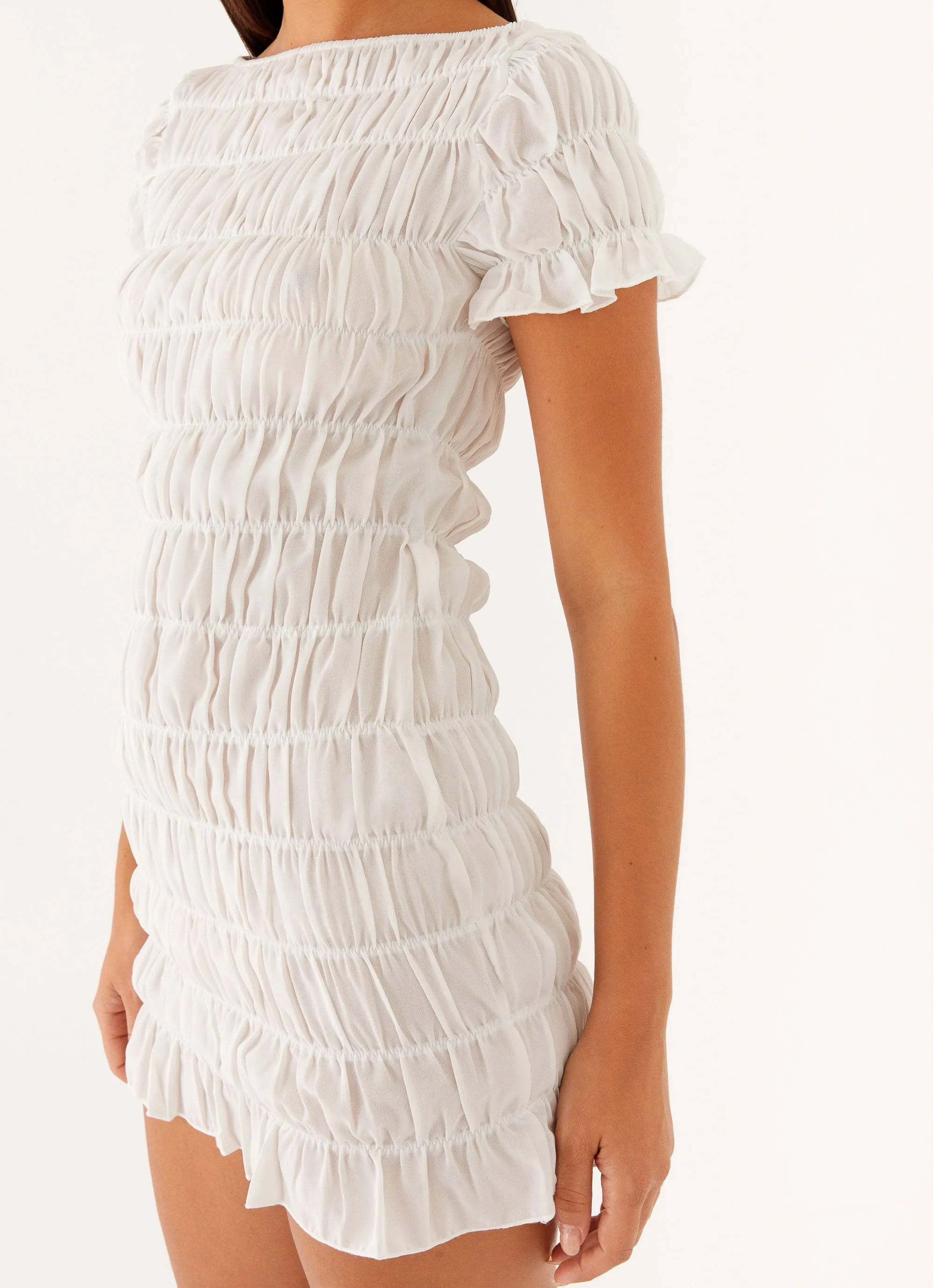 Rita Ruched Mini Dress - White sold by Peppermayo product image thumbnail 5