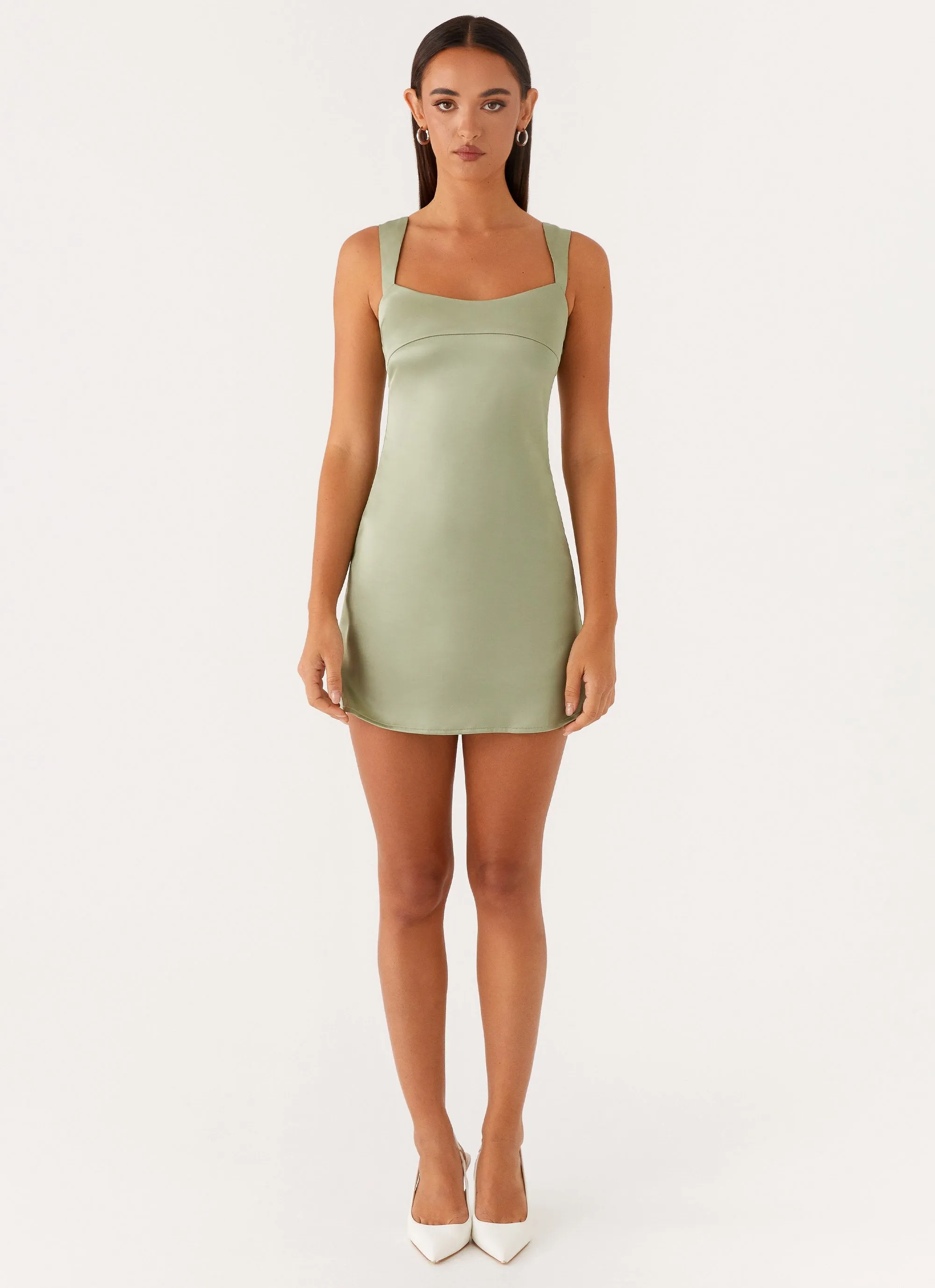 Odette Satin Mini Dress - Sage sold by Peppermayo