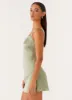 Odette Satin Mini Dress - Sage sold by Peppermayo