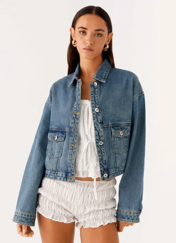 Kristy Oversized Denim Jacket - Blue sold by Peppermayo