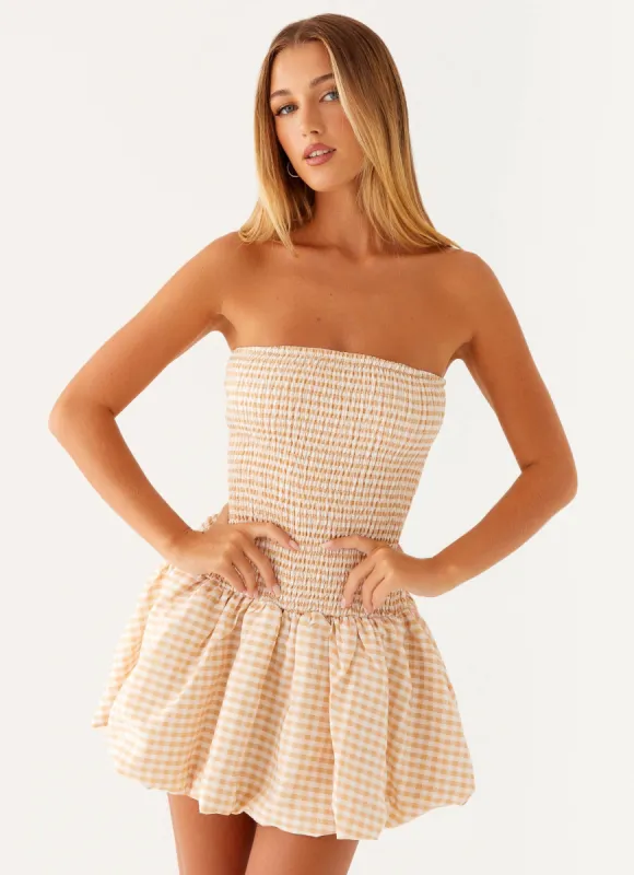 Cassidy Mini Dress - Orange Gingham sold by Peppermayo