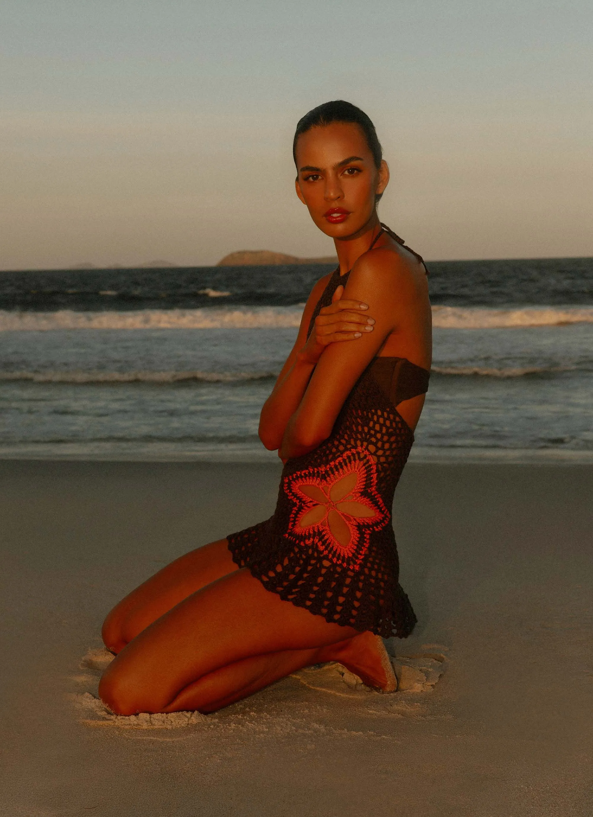 Henley Crochet Mini Dress - Chocolate sold by Peppermayo product image thumbnail 2