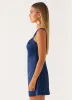 Odette Satin Mini Dress - Navy sold by Peppermayo