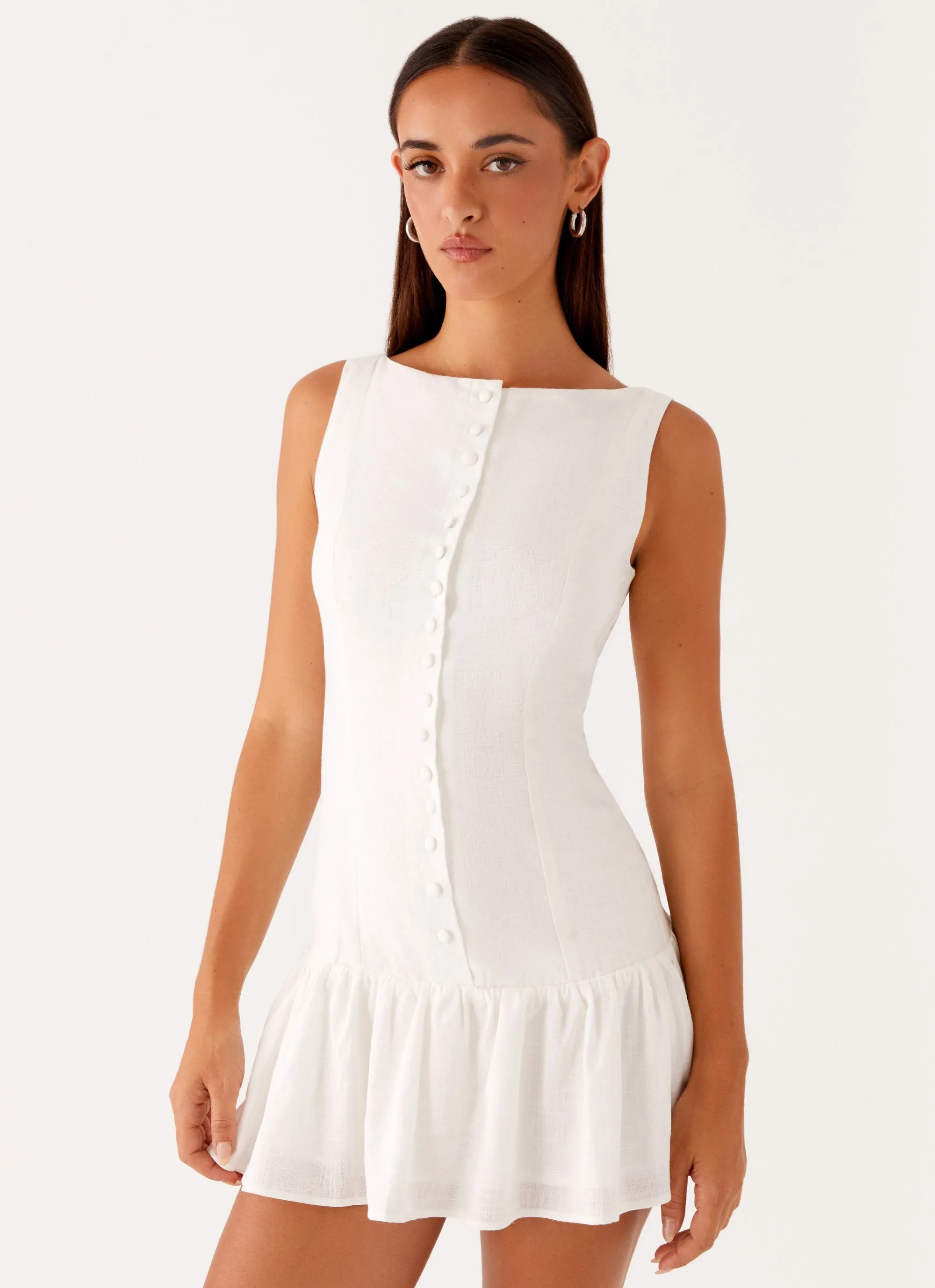 Meggie Linen Mini Dress - White sold by Peppermayo